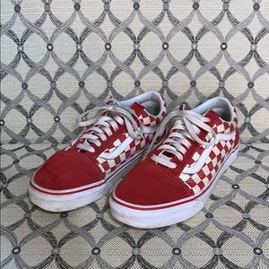 Red checkered old skool vans